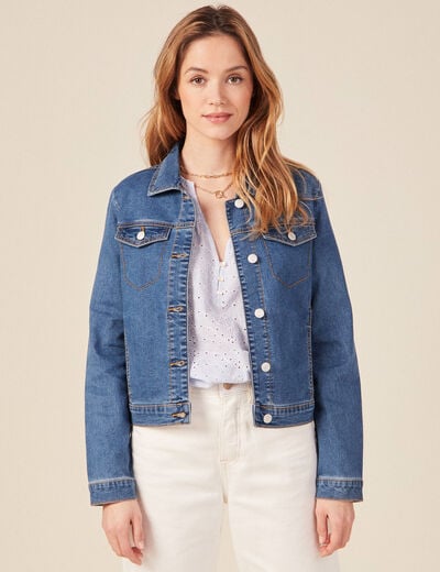 Veste ajust&eacute;e en jeans manches longues denim stone femme