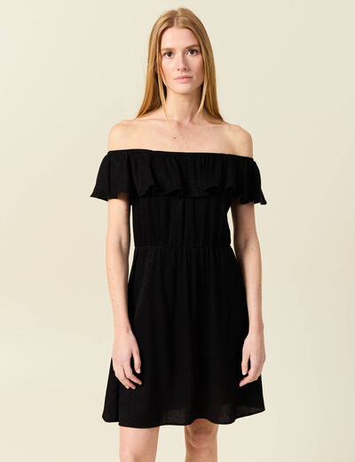 Robe col carré manches courtes noir femme
