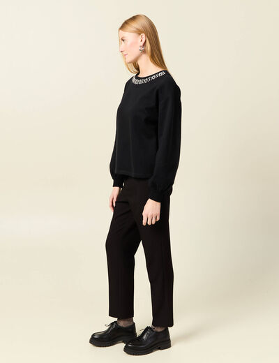 Sweat manches longues perles noir femme
