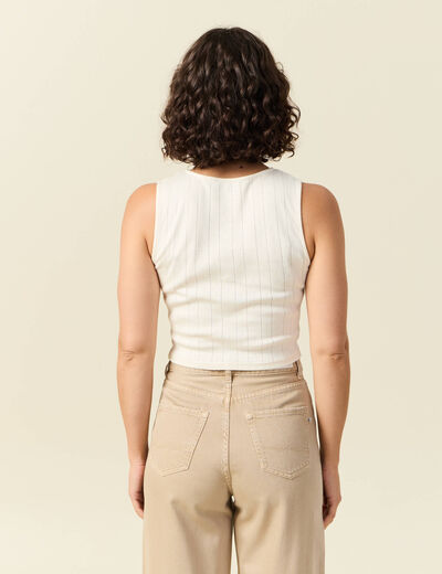 Débardeur cropped col rond en coton ivoire femme