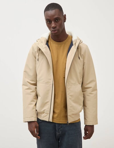 Parka courte &agrave; capuche beige homme