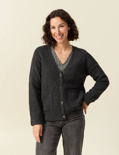 Gilet manches longues gris fonc&eacute; femme