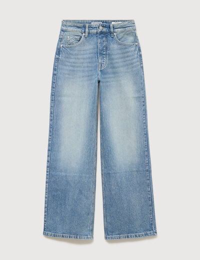 Jeans large taille haute bleu femme