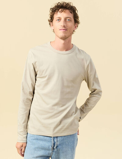 T-shirt en coton manches longues beige homme