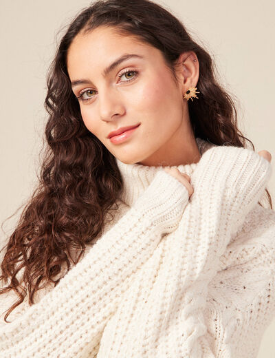 Pull manches longues col roulé ecru femme