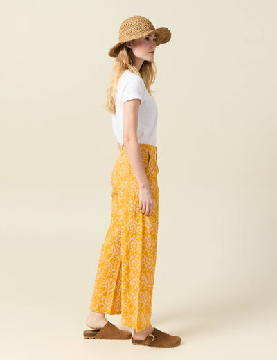 Pantalon large brodé jaune femme