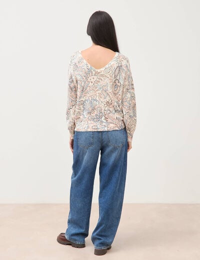 Pull col bateau manches longues ecru femme