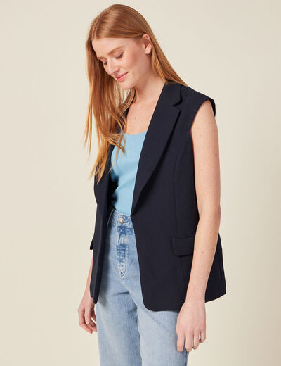 Veste blazer sans manches bleu marine femme