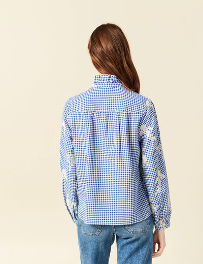 Chemise vichy manches longues en coton bleu marine femme