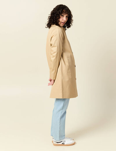 Trench long enduit beige femme
