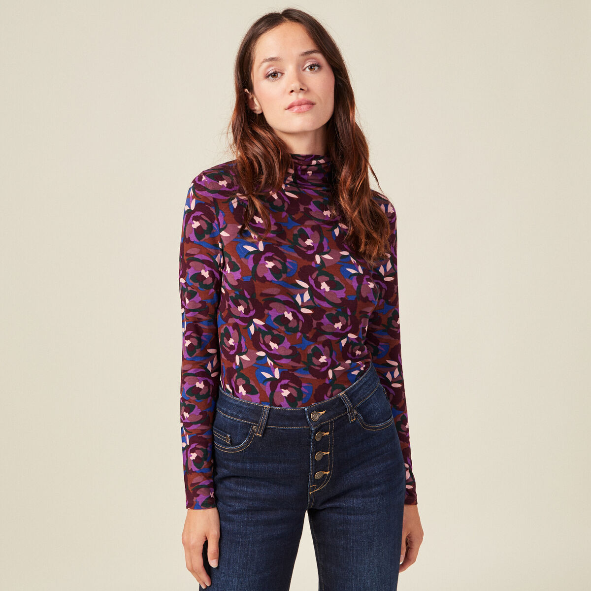 T-shirt manches longues marron femme