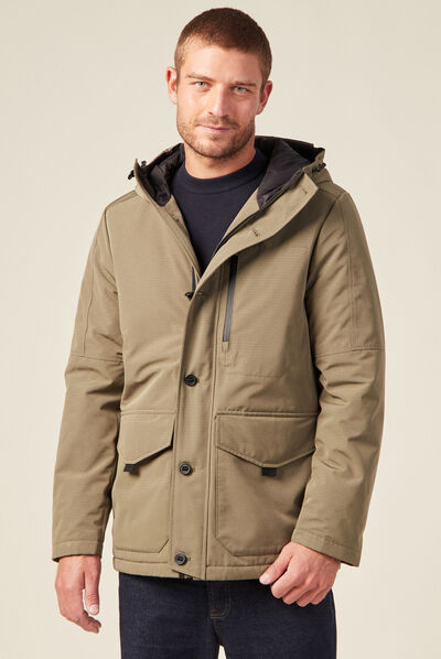 Parka droite à capuche vert kaki homme