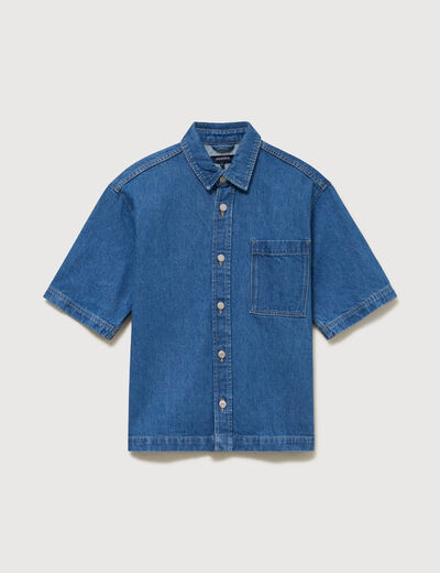 Chemise col am&eacute;ricain manches courtes denim stone homme