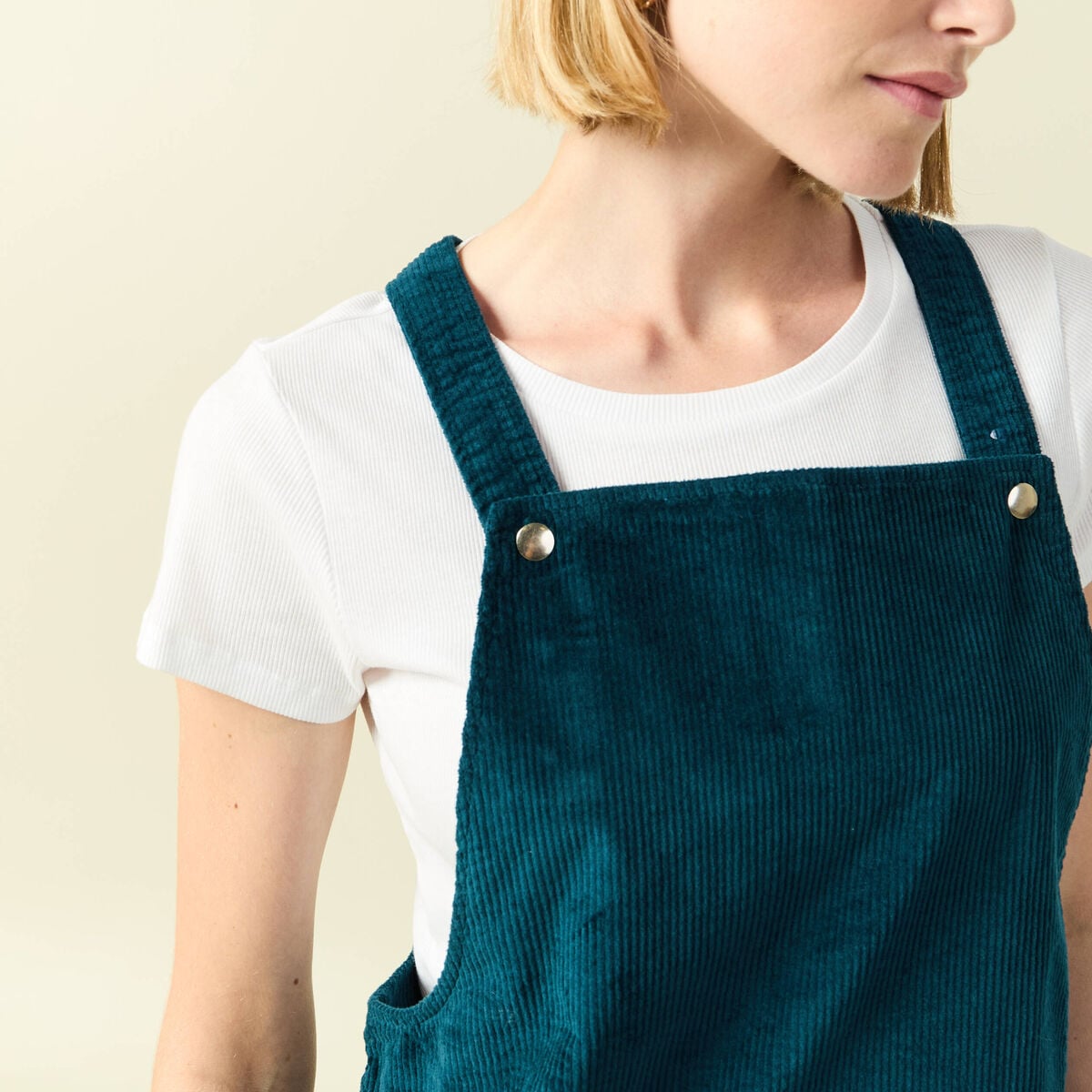 Robe sans manches en velours bleu canard femme