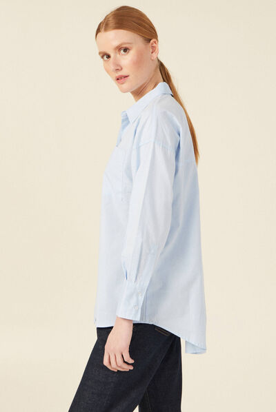 Chemise manches longues bleu ciel femme