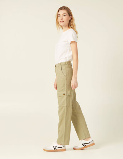 Pantalon cargo taille standard vert kaki femme