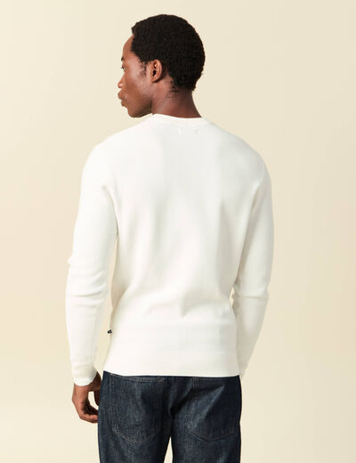 Pull fin col rond manches longues ecru homme