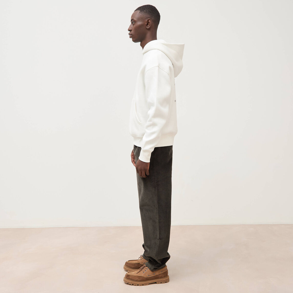 Sweat ample &agrave; capuche manches longues ecru homme