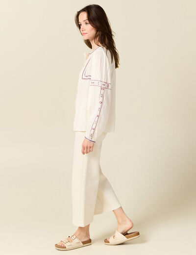 Chemise manches longues brodée creme femme