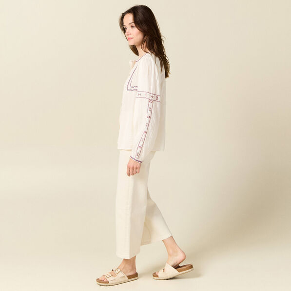 Chemise manches longues brodée creme femme