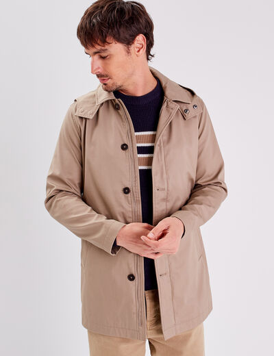Trench droit à capuche beige homme