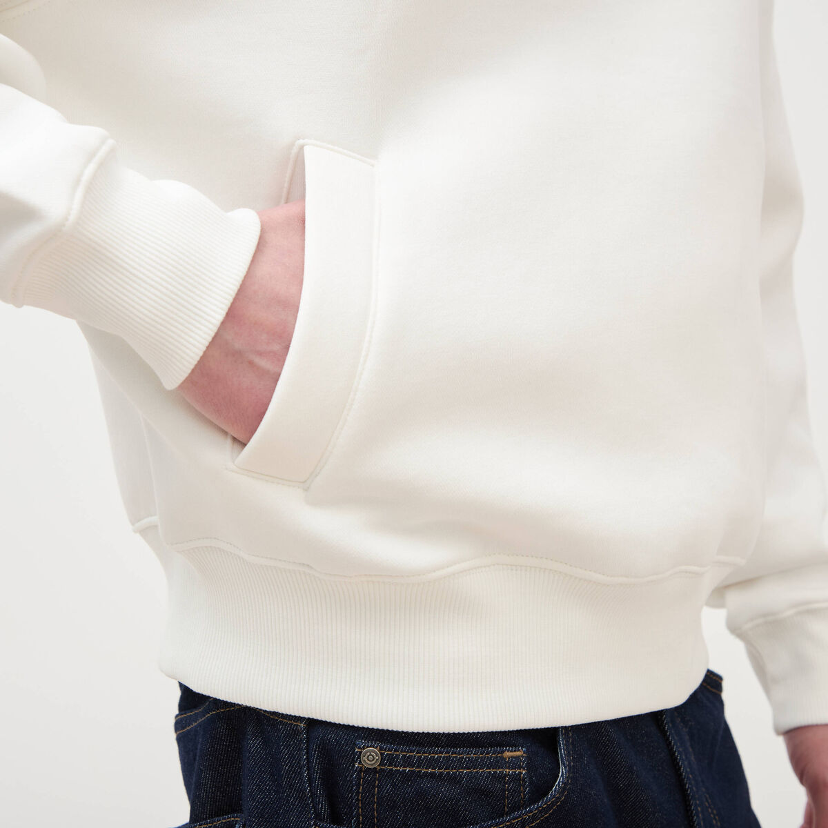 Sweat &agrave; capuche manches longues ecru homme
