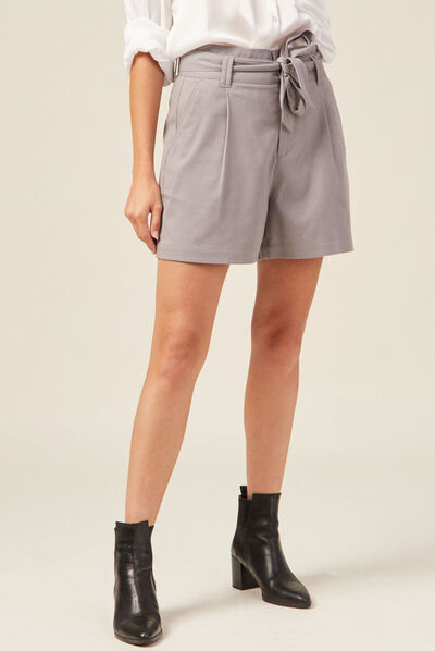 Short paperbag à pinces gris femme