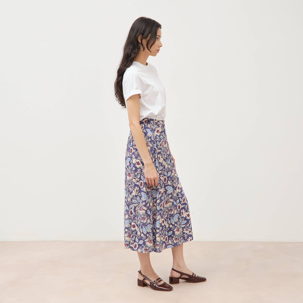 Jupe fluide bleu femme