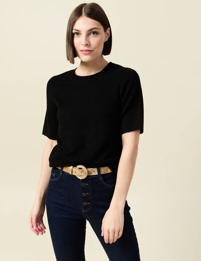 Pull manches courtes noir femme