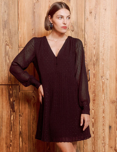 Robe évasée plissée noir femme
