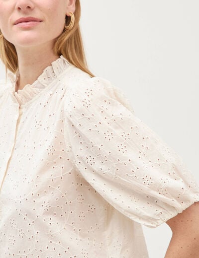 Chemise en coton manches coude creme femme