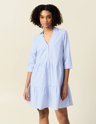 Robe trapèze manches 3/4 bleu ciel femme
