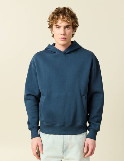 Sweat &agrave; capuche manches longues bleu fonc&eacute; homme