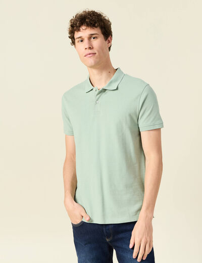 Polo cintr&eacute; en coton manches courtes vert homme