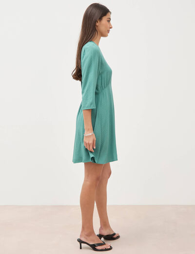 Robe manches longues col v vert femme