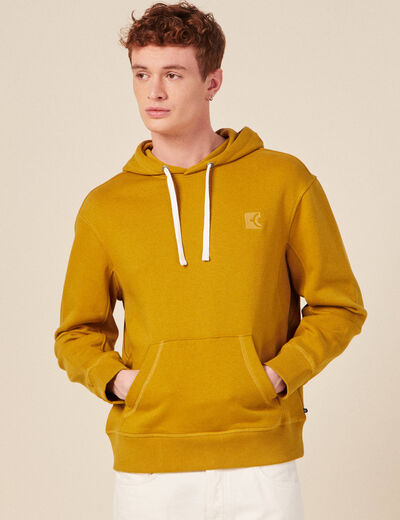 Sweat capuche éco-responsable jaune moutarde homme