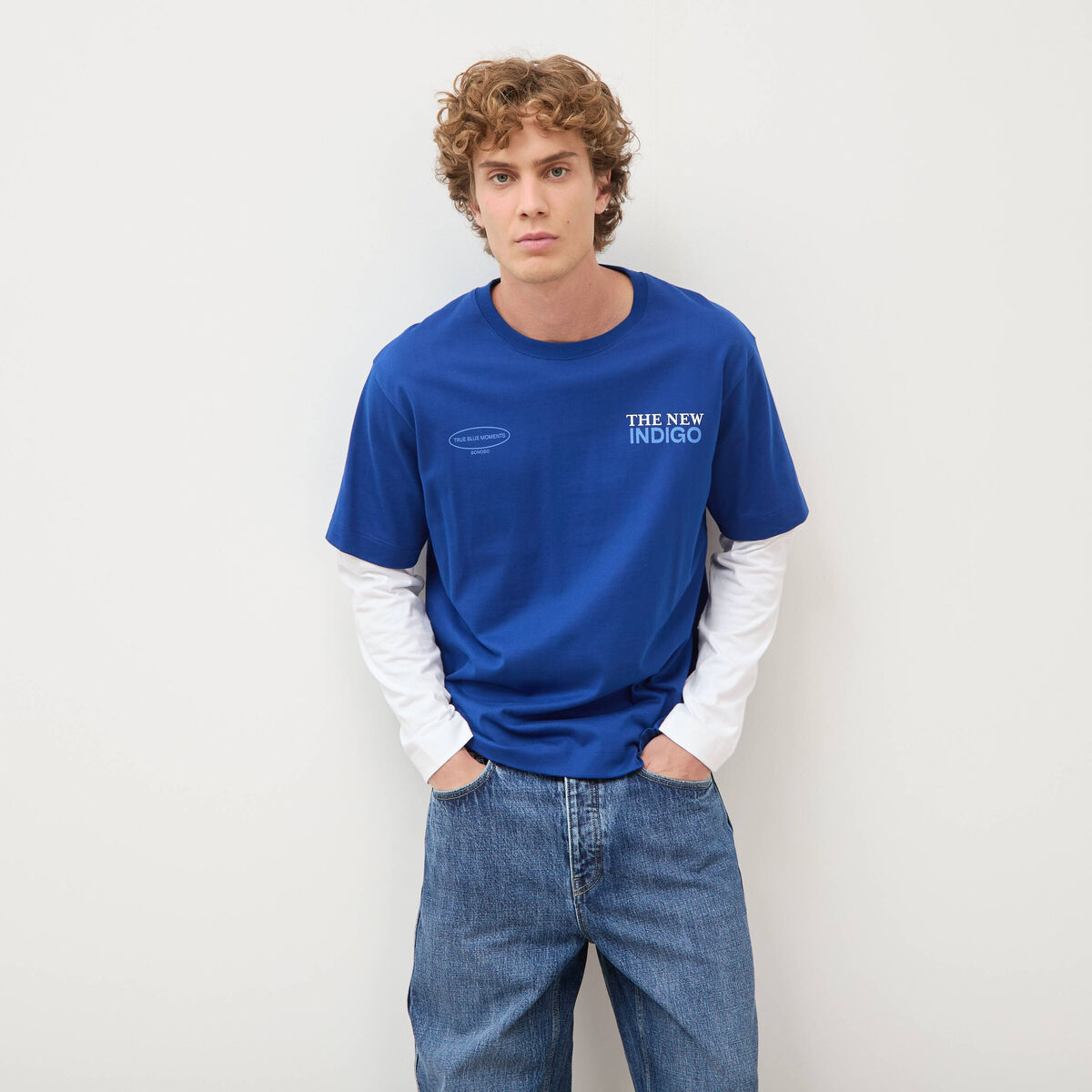T-shirt ample en coton manches courtes bleu electrique homme
