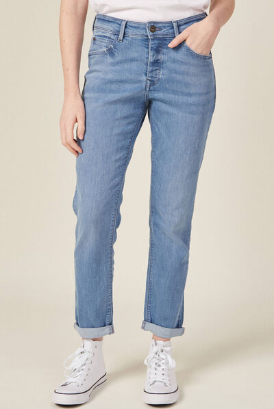 Jeans girlfriend taille haute denim stone femme