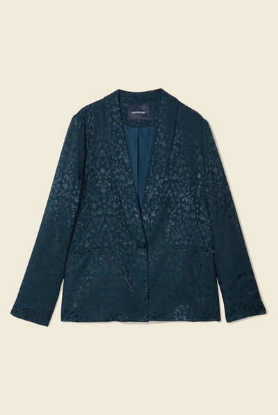 Veste blazer droite satin bleu canard femme