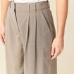 Pantalon large taille haute fluide beige femme