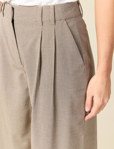 Pantalon large taille haute fluide beige femme