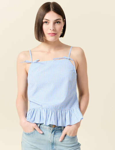 Débardeur droit court col carré bleu gris femme