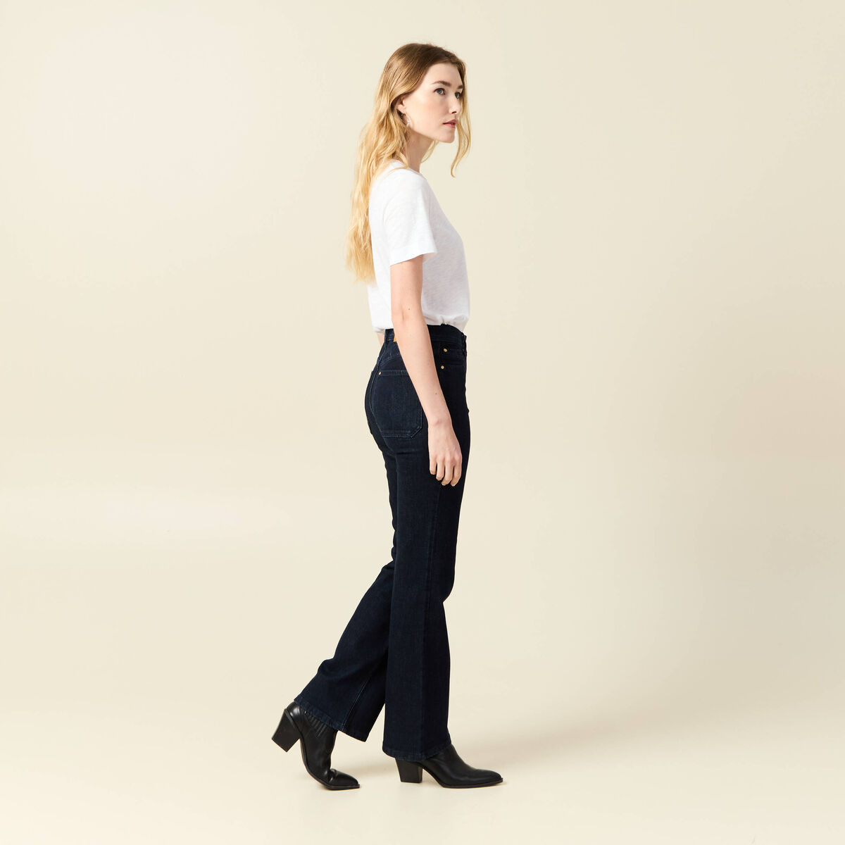 Jeans flare taille haute denim brut femme
