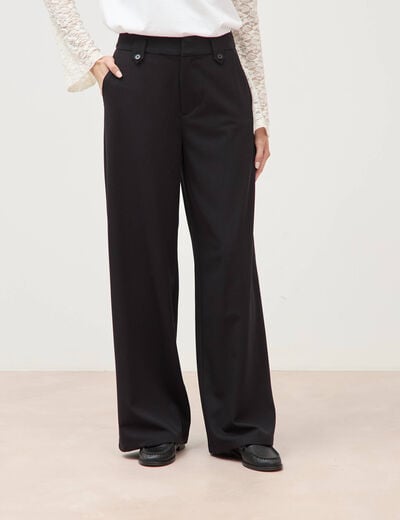 Pantalon large taille haute fluide noir femme