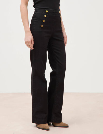 Jeans bootcut taille haute 7/8&egrave;me denim noir femme