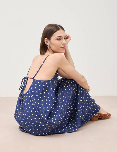 Robe longue fines bretelles col rond bleu marine femme