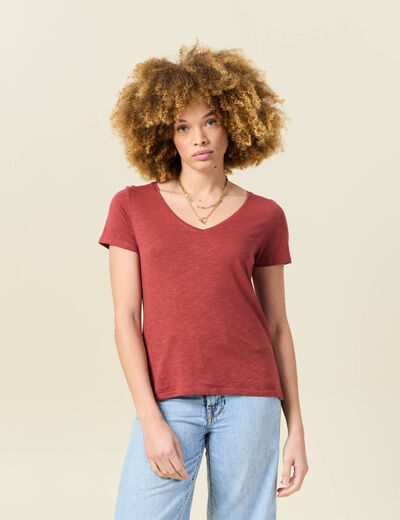 T-shirt manches courtes rouge foncé femme