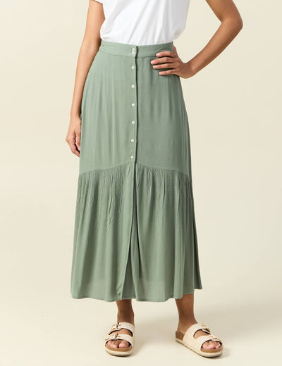 Jupe longue évasée vert kaki femme