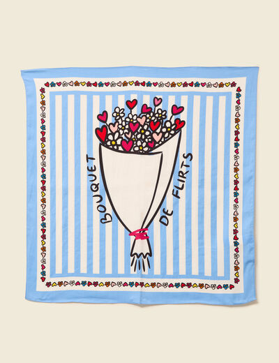 Foulard carr&eacute; Atelier Beguin x Bonobo bleu ciel femme
