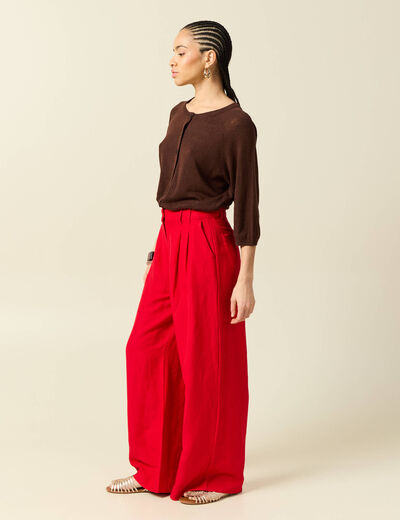 Pantalon large taille standard rouge femme
